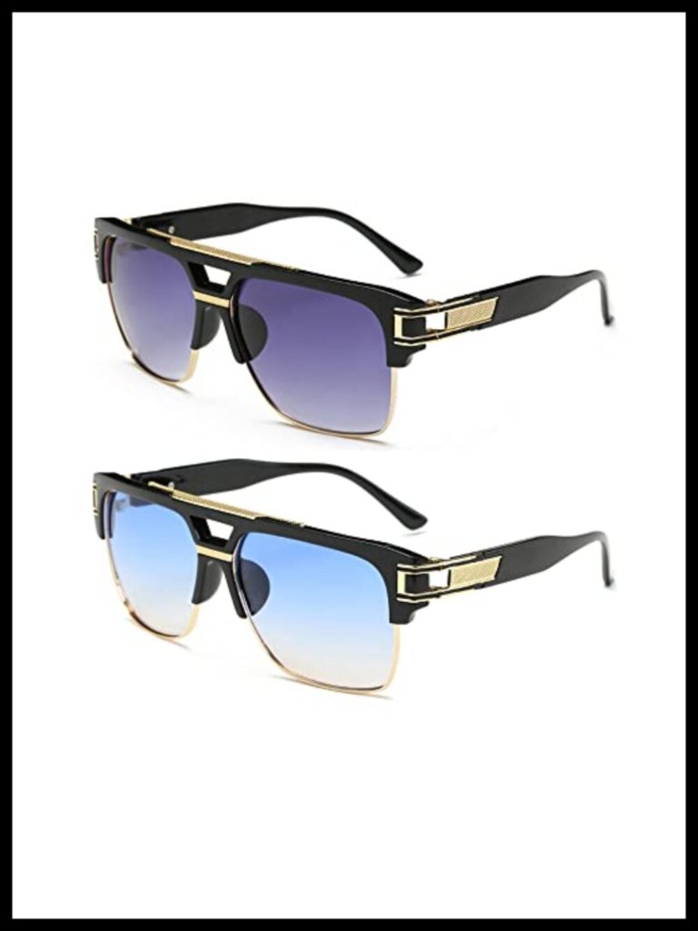 Vintage Oversized Square Sunglasses UV400 Semi Rimless Gold Alloy Frame